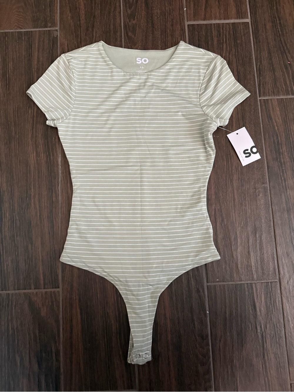SO XS Sage Green/White Striped Short Sleeve Bodysuit